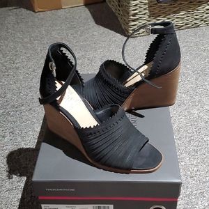 Vince Caputo Black Wedge Sandals